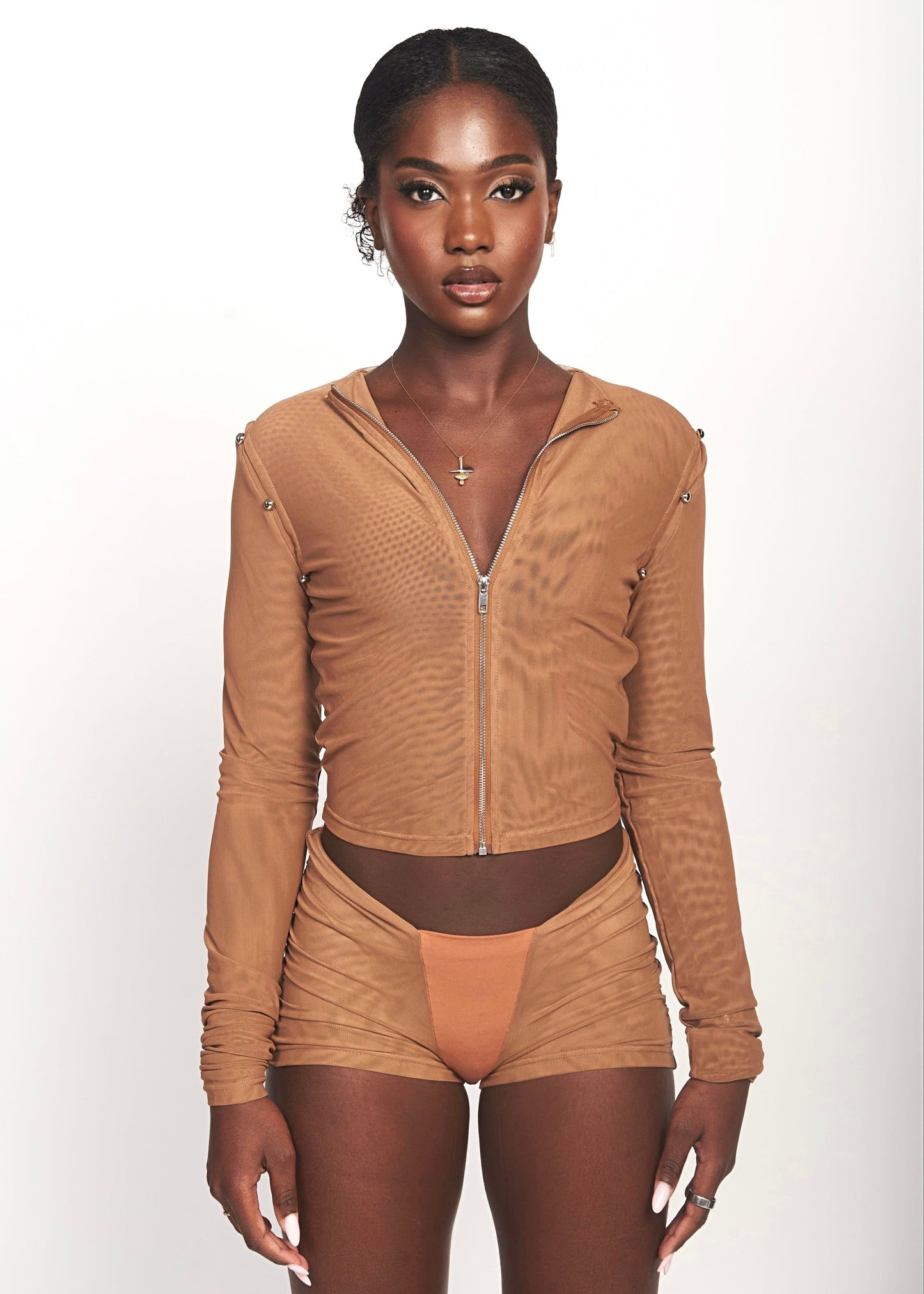 CACAO LIQUID MESH CONVERTIBLE ZIP TOP