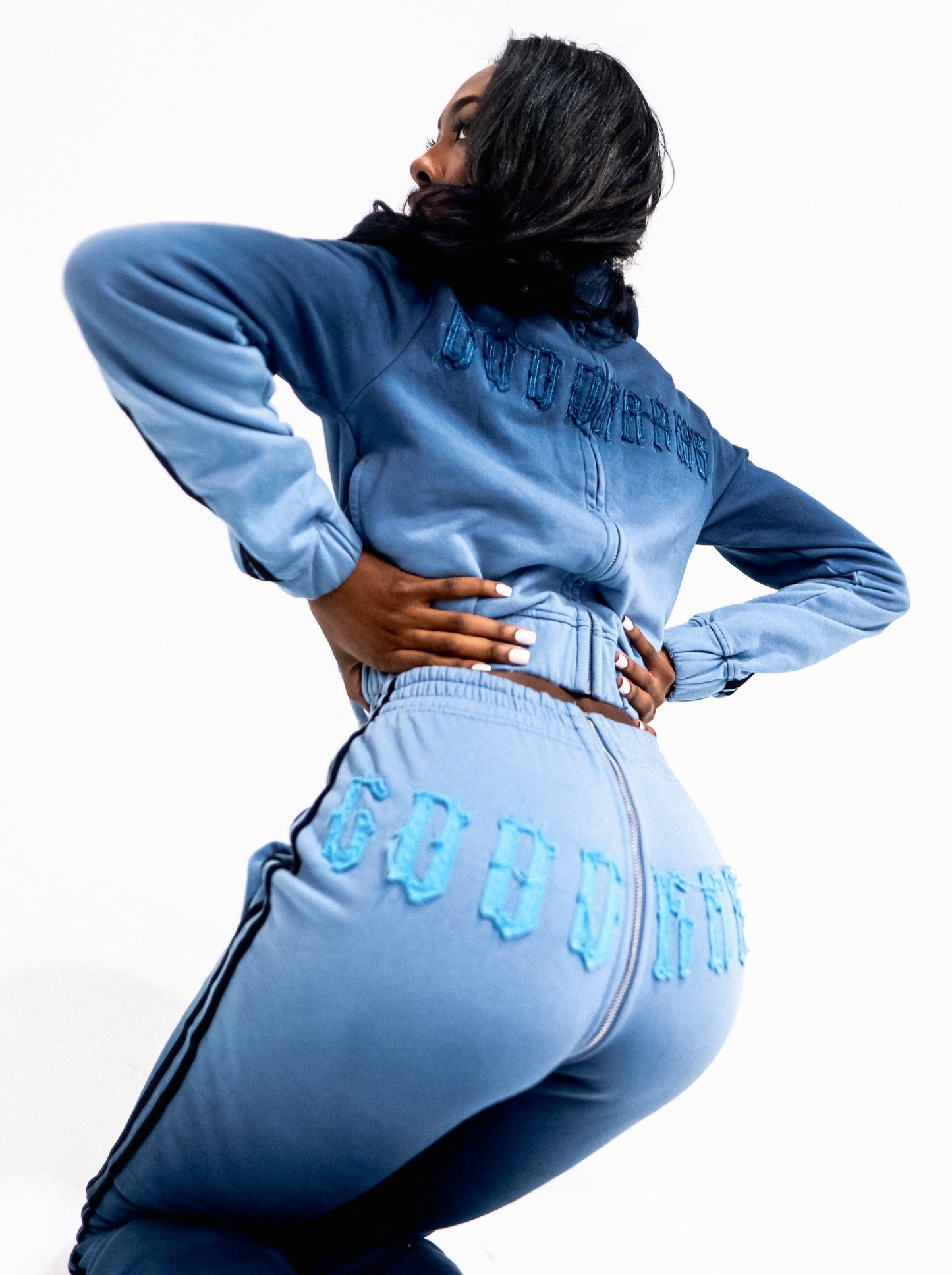 AQUAMARINE GOOD KARMA FULL ZIPPER SWEATPANTS