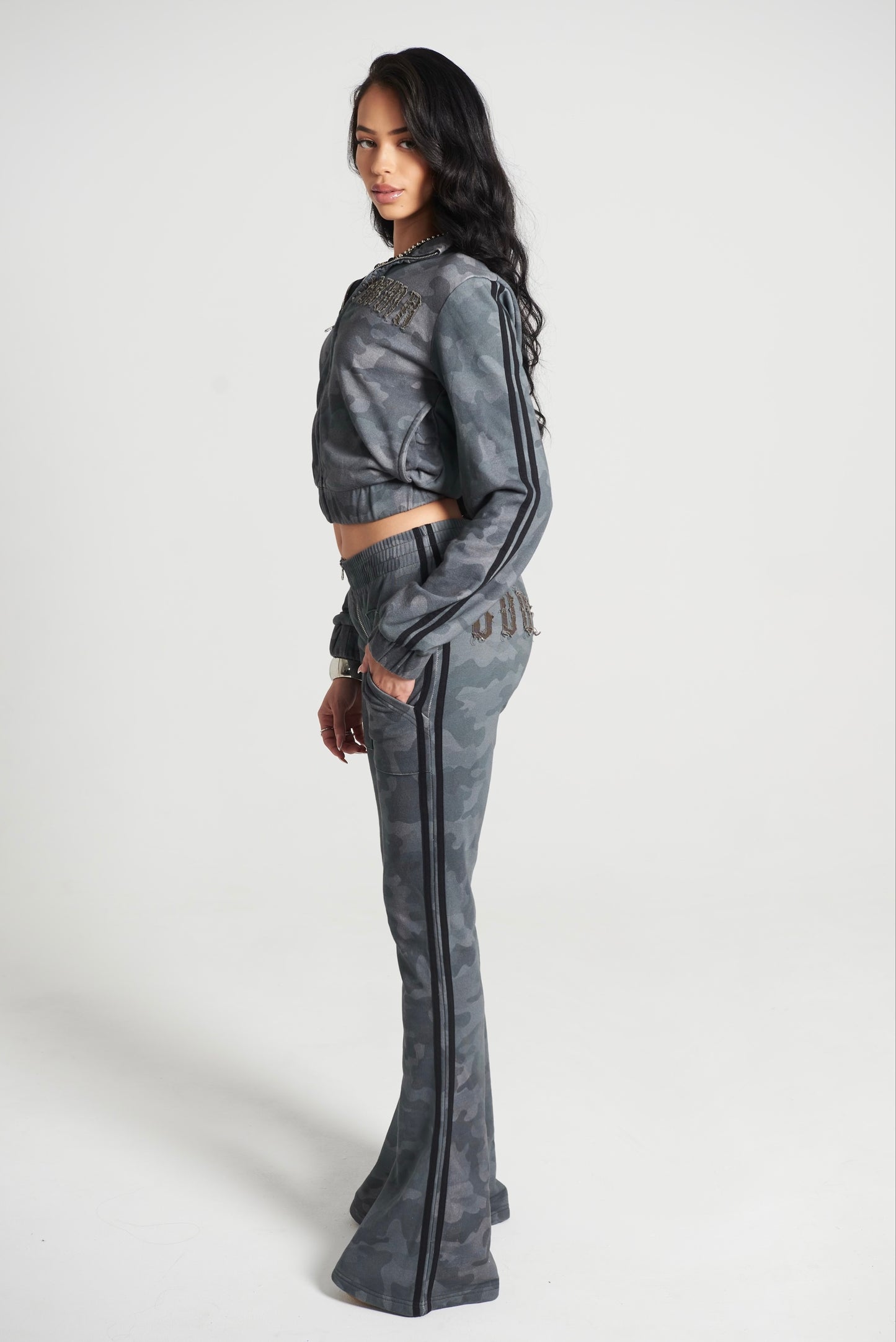 SLATE CAMO GOOD KARMA FULL ZIPPER SWEATPANTS