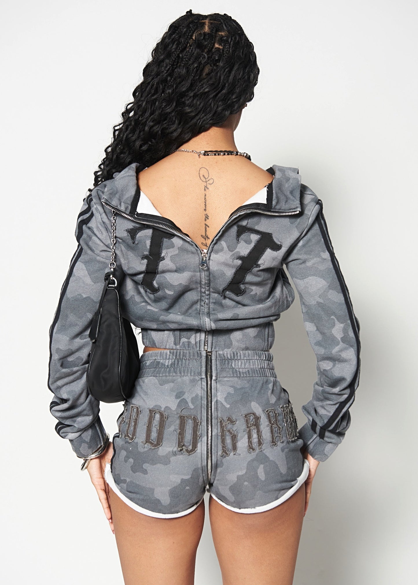 SLATE CAMO GOOD KARMA FULL ZIPPER SWEATSHORTS
